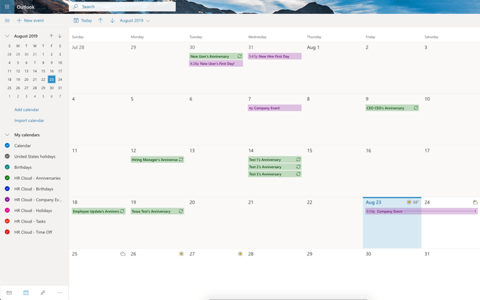 Outlook calendar